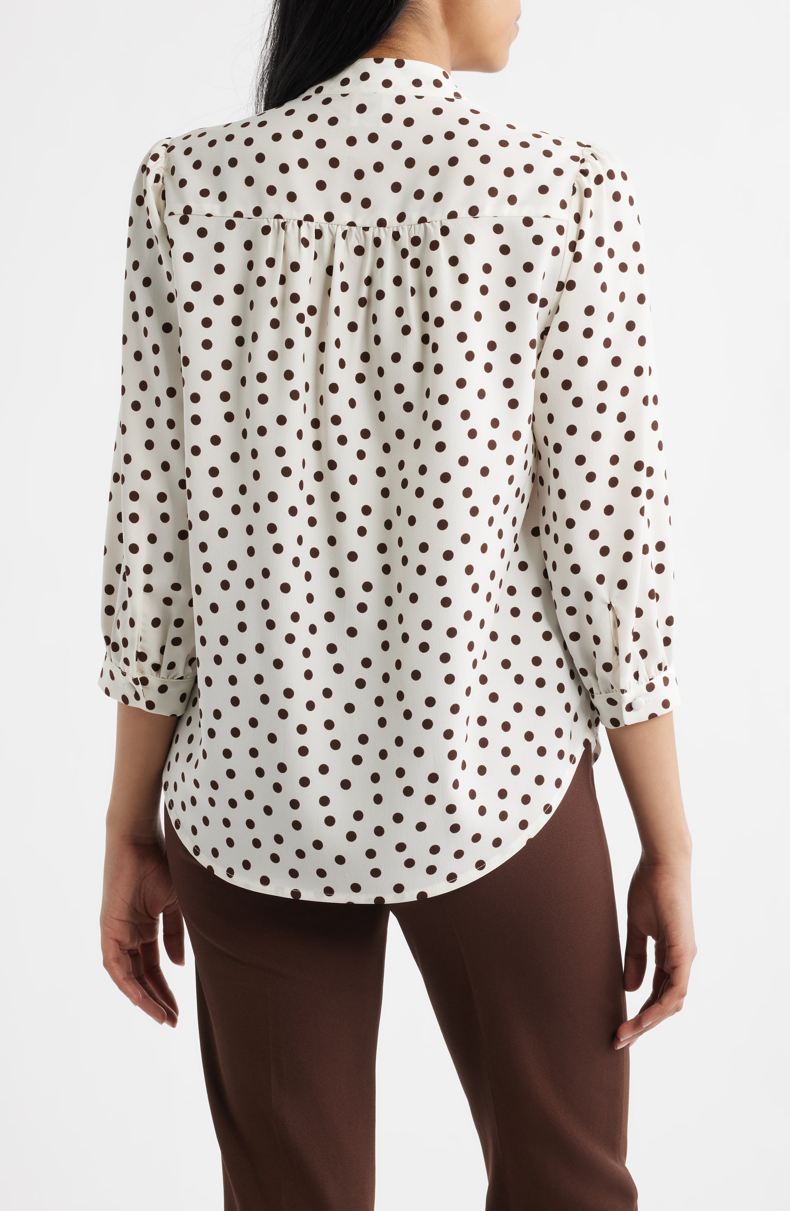 Polka Dot Split Neck Crepe de Chine Top - image 2