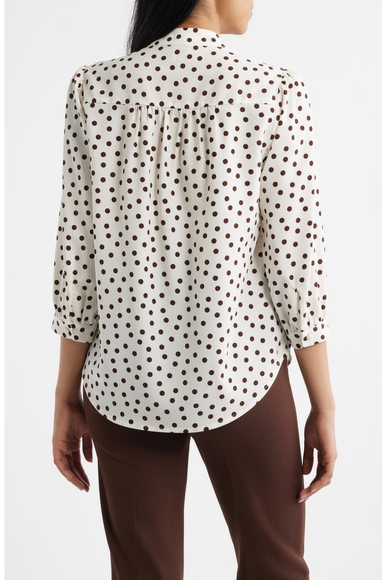 Polka Dot Split Neck Crêpe de Chine Top, Alternate, color, WHITE DOVE/ CHOCOLATE