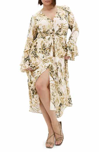 Print Tie Waist Long Sleeve Maxi Dress