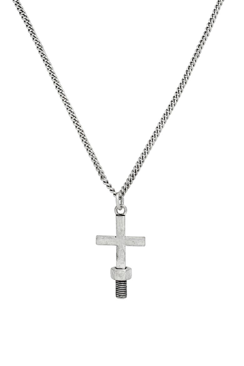 Men's Screw Cross Pendant Necklace, Main, color, WARM SILVER