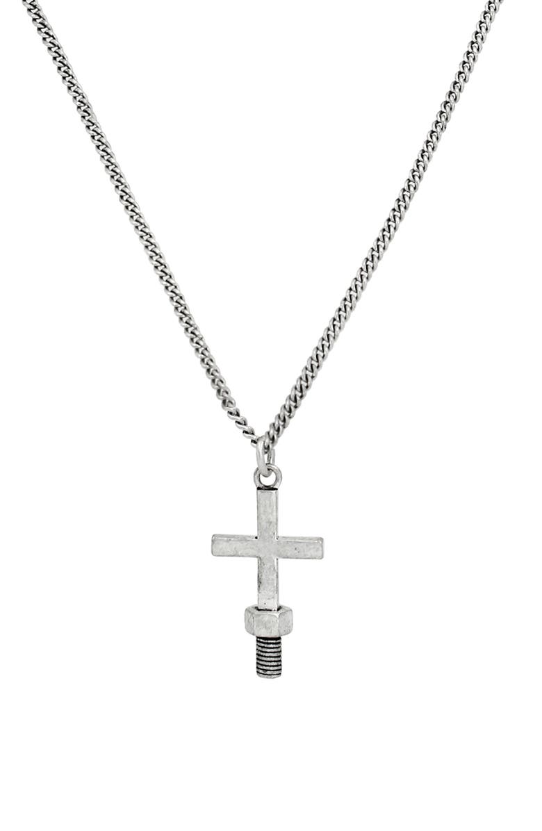AllSaints Men's Screw Cross Pendant Necklace, Main, color, Warm Silver