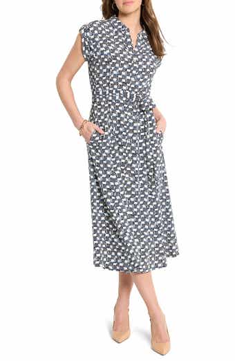 NIC+ZOE Sonni Basket Weave Print Belted Midi Shirtdress