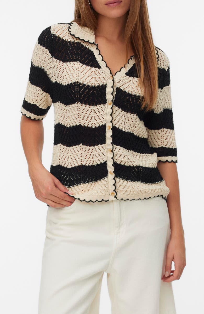 VERO MODA Golden Cove Cardigan, Main, color, Birch/ Black Stripes