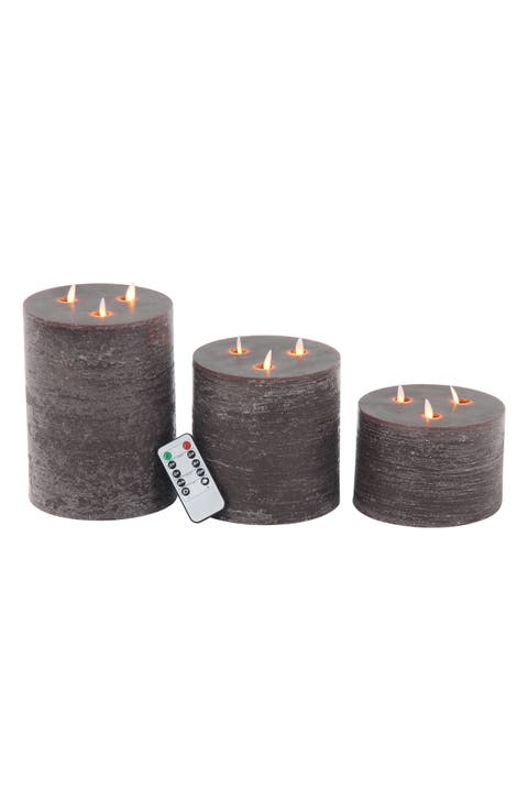 Brown Wax Traditional Flameless Candle with Remote Control - Set of 3