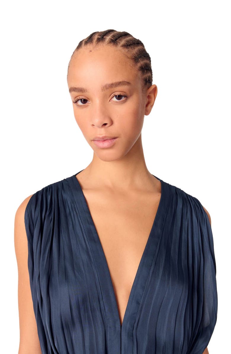 maje Pleated maxi dress, Alternate, color, Navy