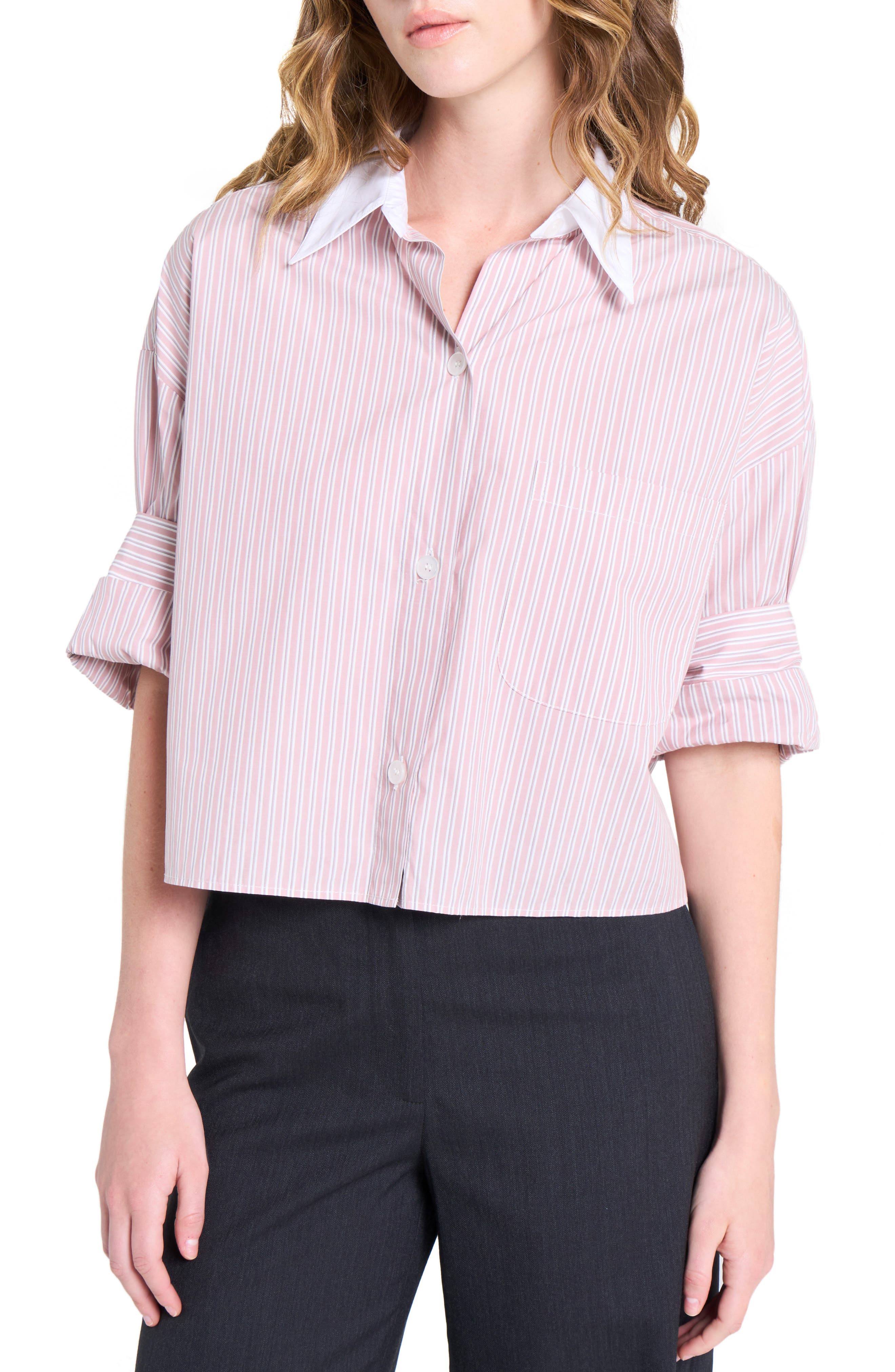 TWP Next Ex Stripe Crop Cotton Button-Up Shirt