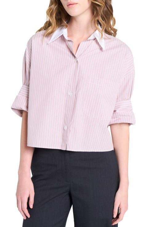Next Ex Stripe Crop Cotton Button-Up Shirt