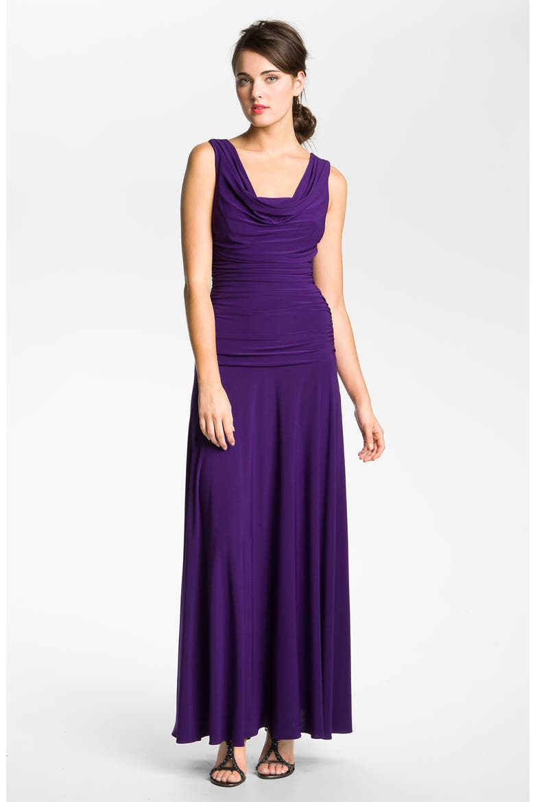 Ruched Cowl Neck Jersey Gown, Main, color, IRIS