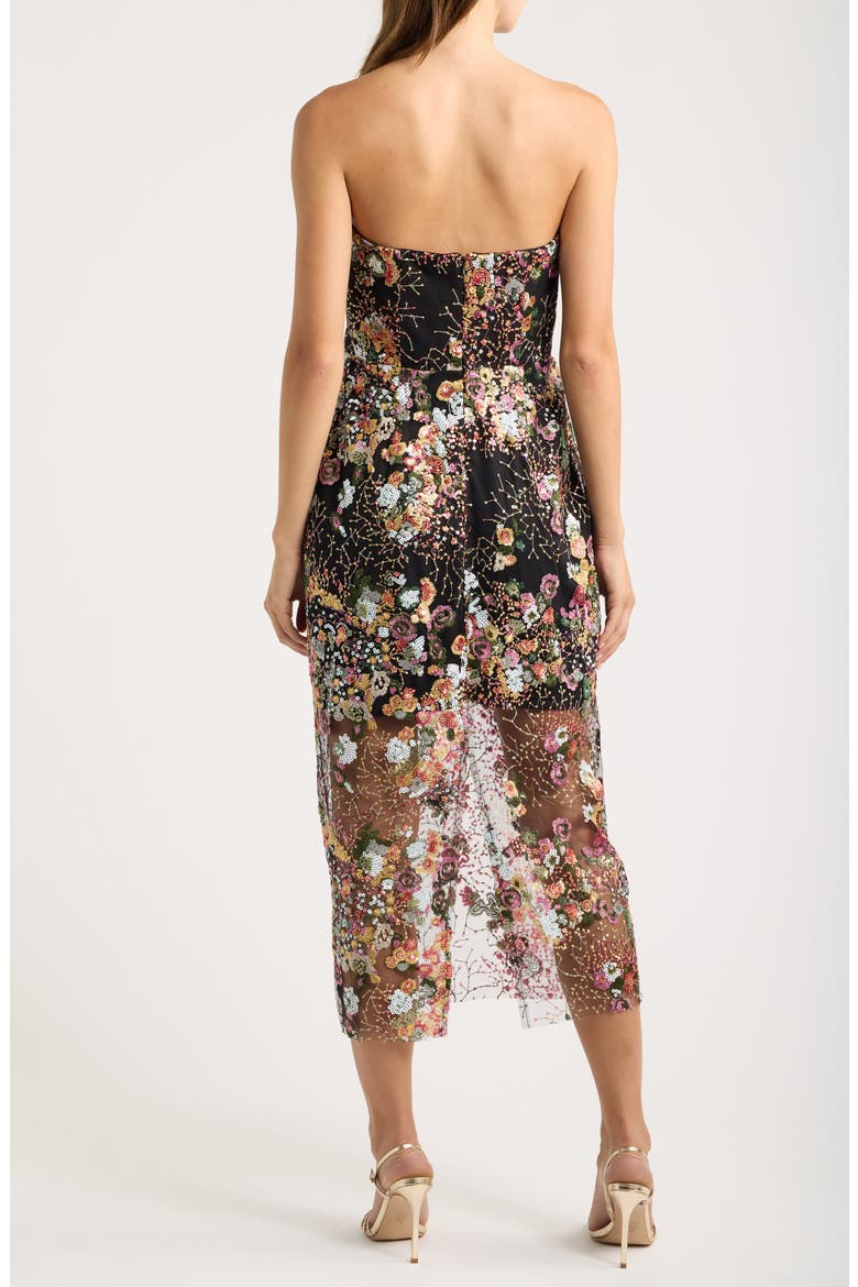 Floral Sequin Strapless Midi Dress, Alternate, color, BLACK MULTI