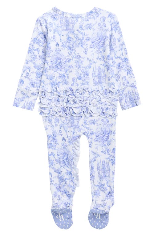 Posh Peanut Floral Toiole Print Ruffle Zip Footie In Blue