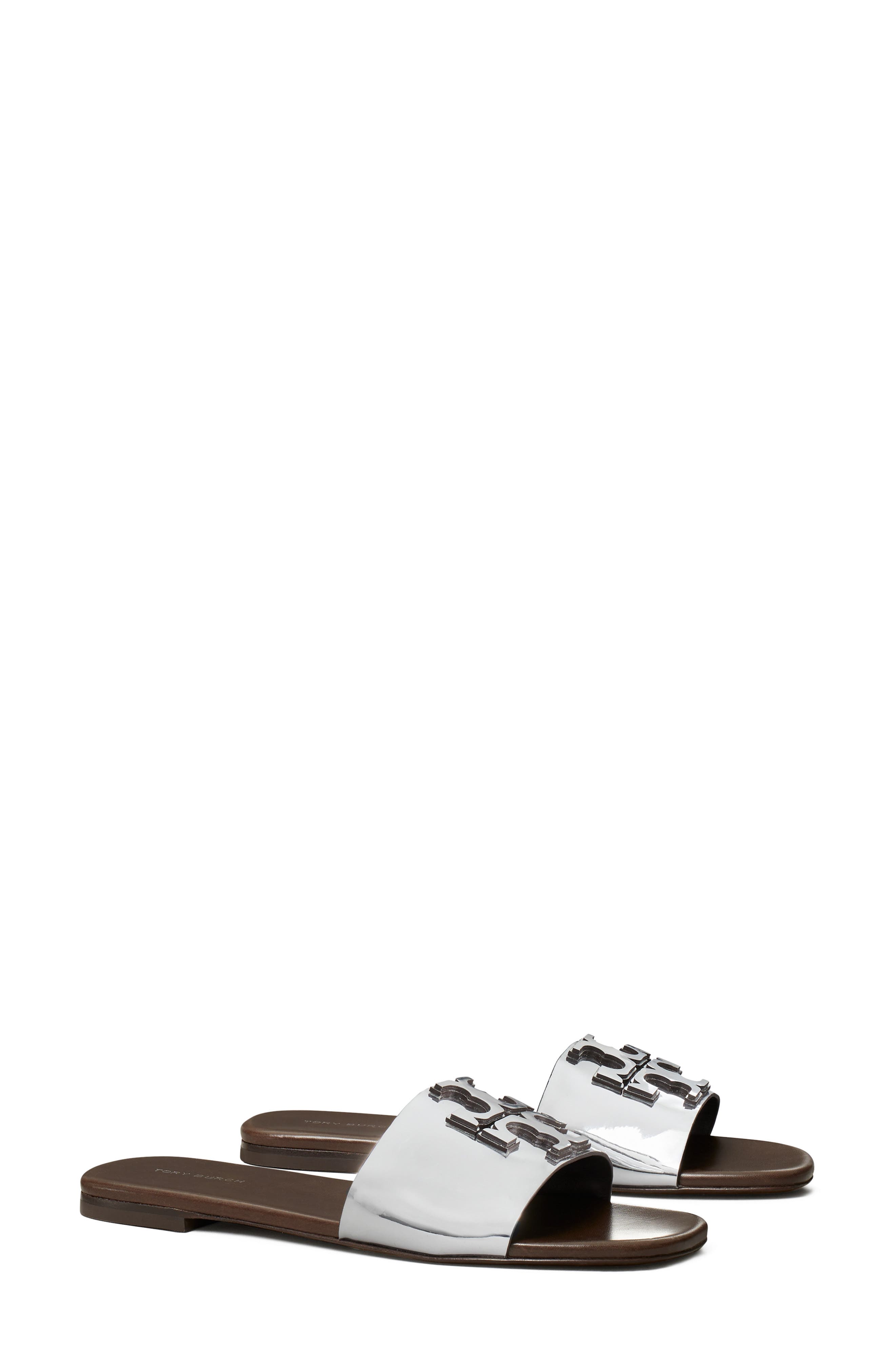 Ines Leather Slide Sandal, Main, color, SILVER / COCONUT