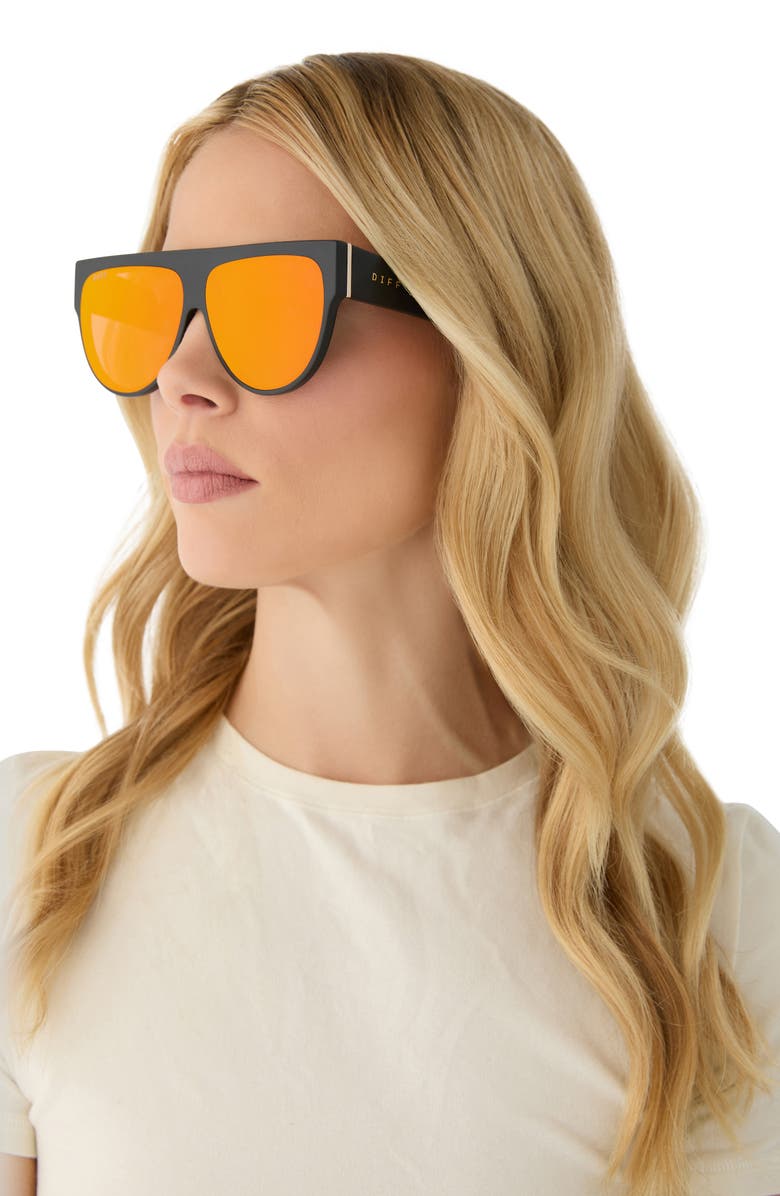 DIFF Georgie 58mm Gradient Shield Sunglasses, Alternate, color, Matte Black / Red Hot Mirror