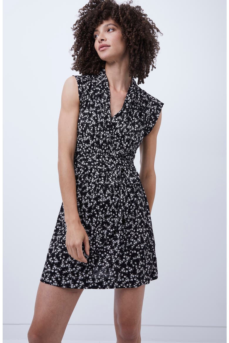 Jersey Faux Wrap Dress, Alternate, color, BLACK-CLASSIC CREAM