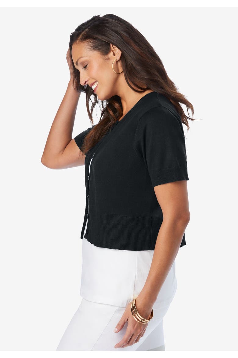 Jewel-Neck Shrug, Alternate, color, BLACK