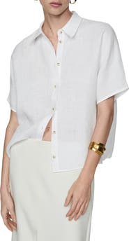 MANGO Short Sleeve Linen Button-Up Shirt