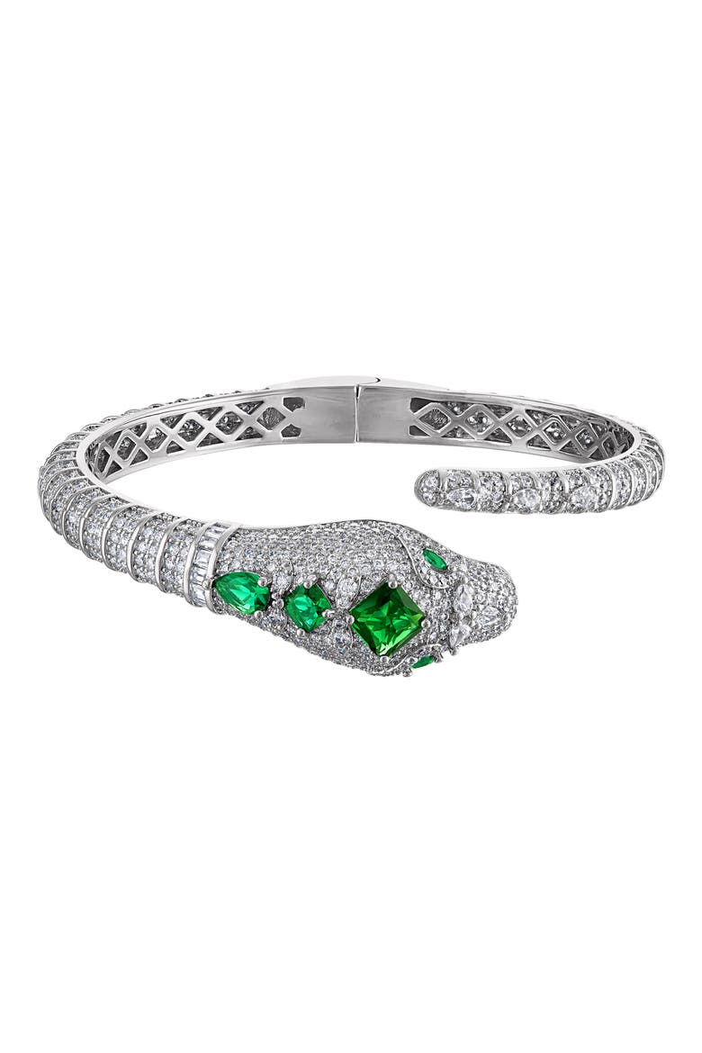 Pavé Cubic Zirconia Snake Bypass Bracelet, Main, color, SILVER