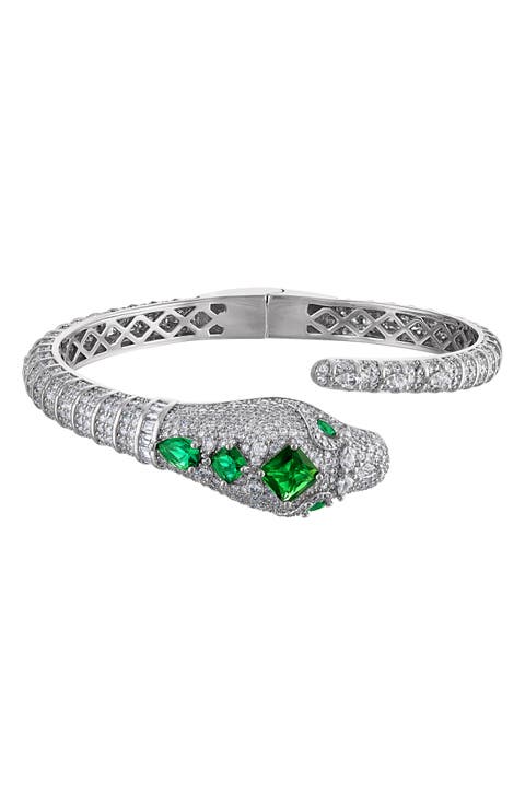Pavé Cubic Zirconia Snake Bypass Bracelet