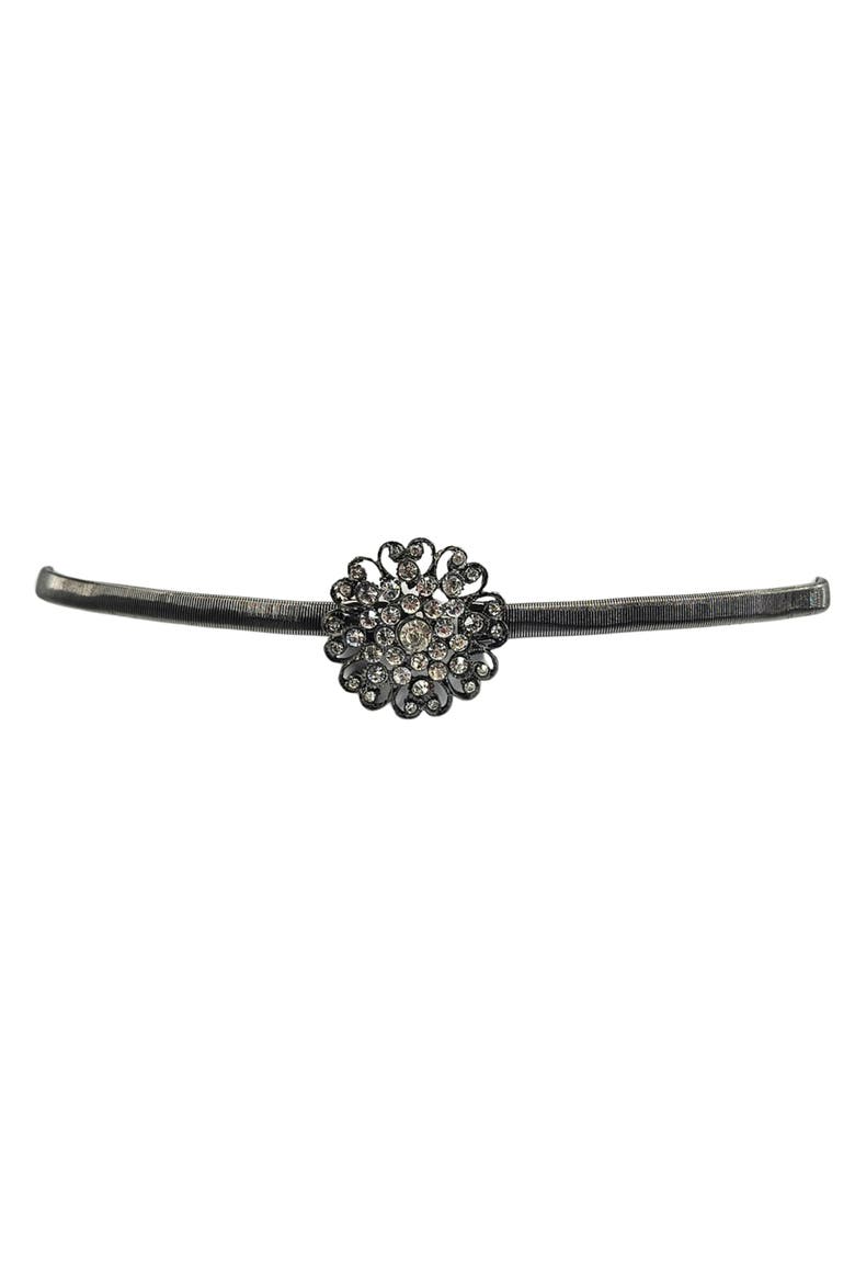 Vintage 1970s Silvertone, Gunmetal Floral Rhinestone Buckle, Alternate, color, Silver