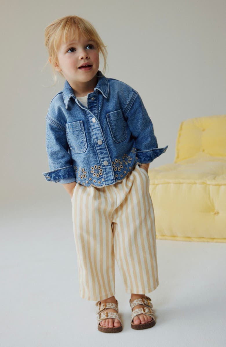 NEXT Kids' Embroidered Denim Jacket & Stripe Pants Set, Alternate, color, Blue