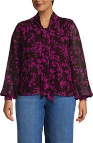Lands' End Chiffon Removable Tie Neck Blouse