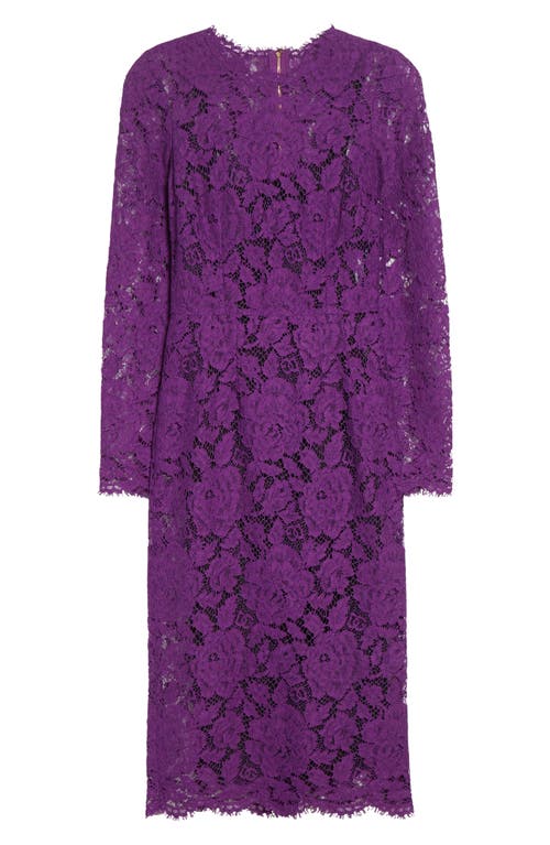 Dolce & Gabbana Dolce&gabbana Long Sleeve Cordonetto Lace Sheath Dress In Purple
