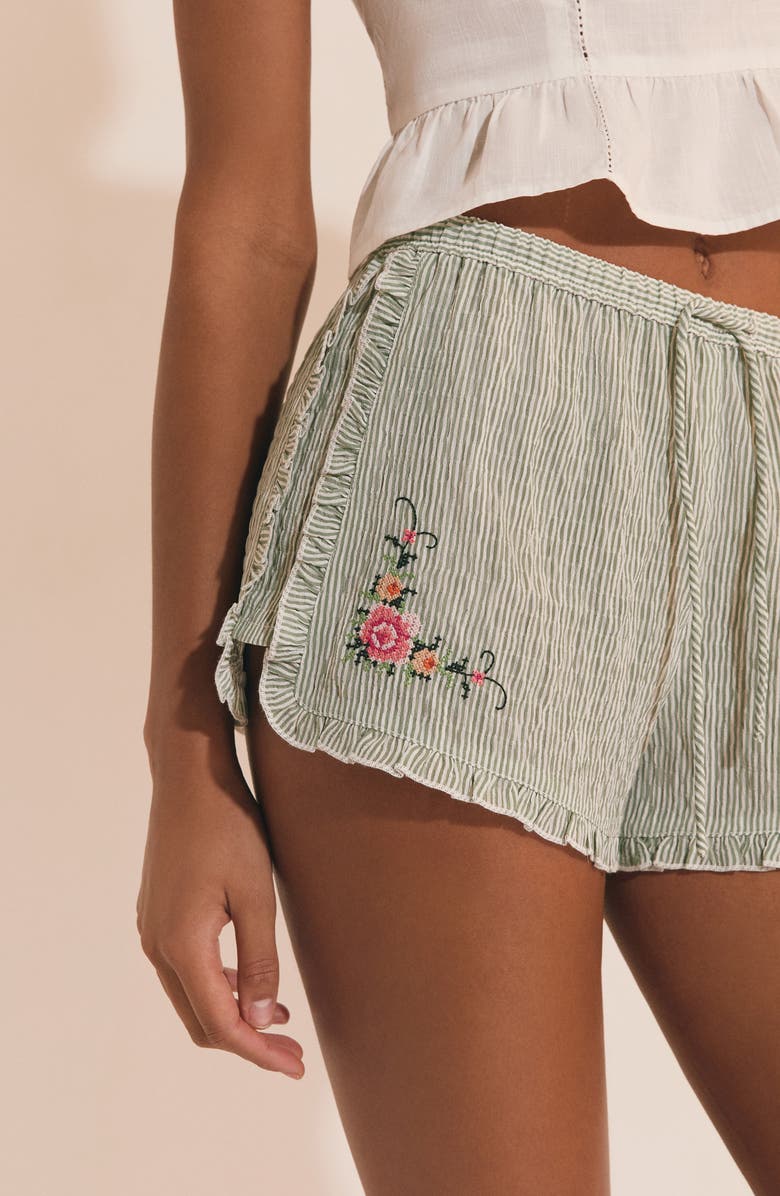 Etam Oselia Stripe Pajama Shorts, Alternate, color, Imp Fond Vert