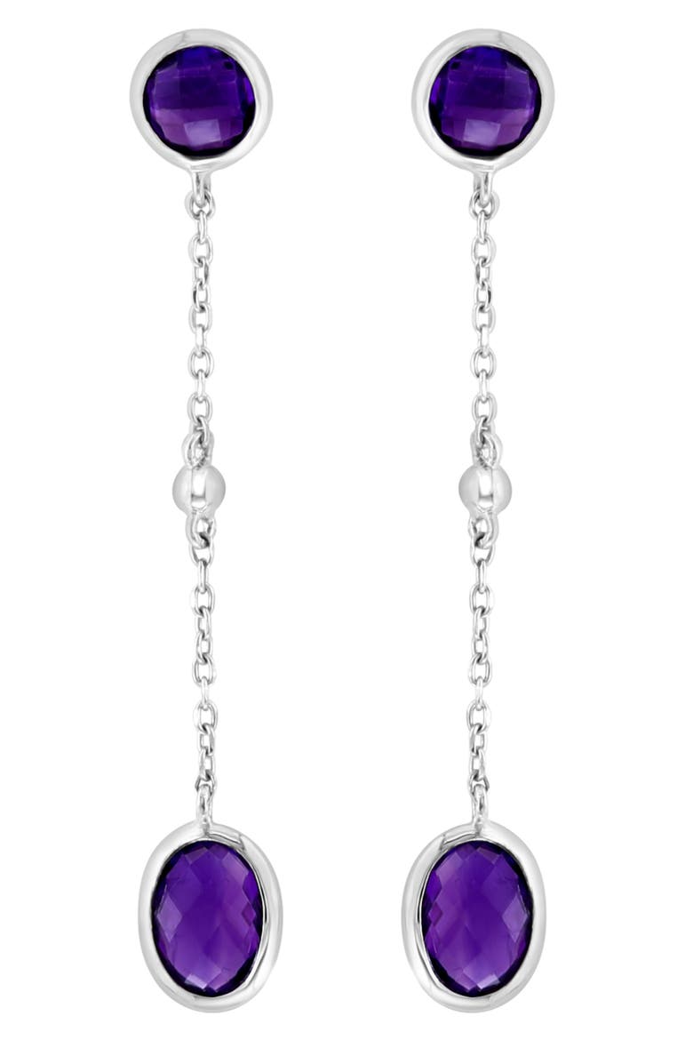 Sterling Silver Amethyst Drop Earrings, Alternate, color, PURPLE