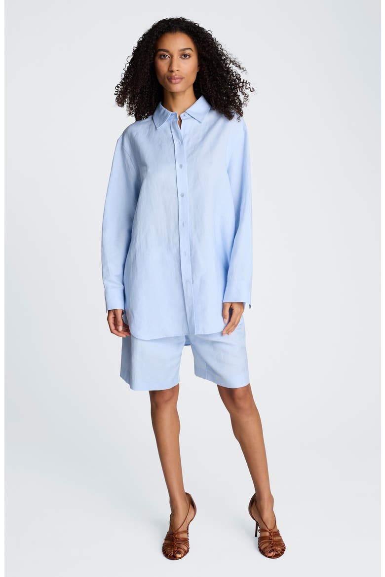 Long Linen Blend Button-Up Shirt, Alternate, color, BLUE DAWN