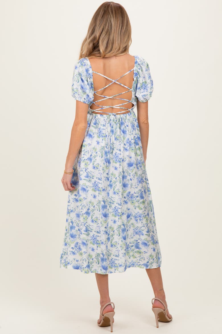 Floral Crisscross Back Midi Dress, Alternate, color, Blue