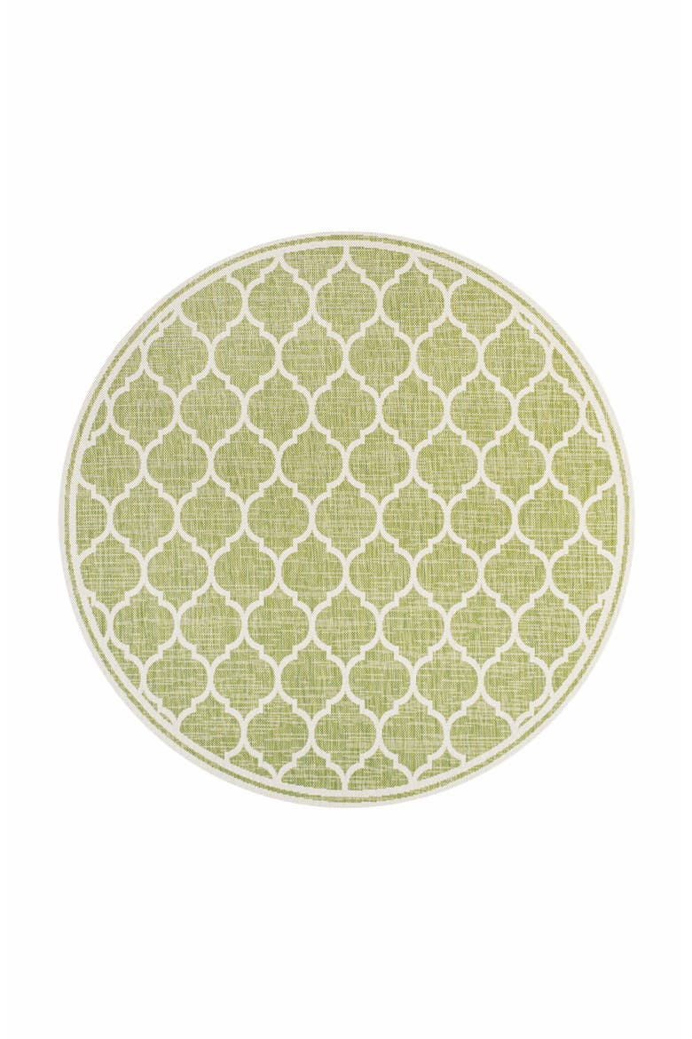 Trebol Moroccan Trellis Textured Weave Indoor/Outdoor Round Area Rug, Main, color, Green/Cream