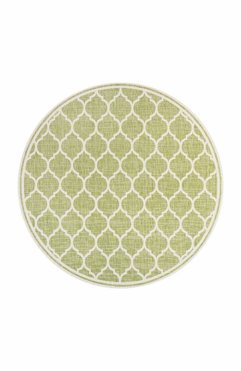 Trebol Moroccan Trellis Textured Weave Indoor/Outdoor Round Area Rug