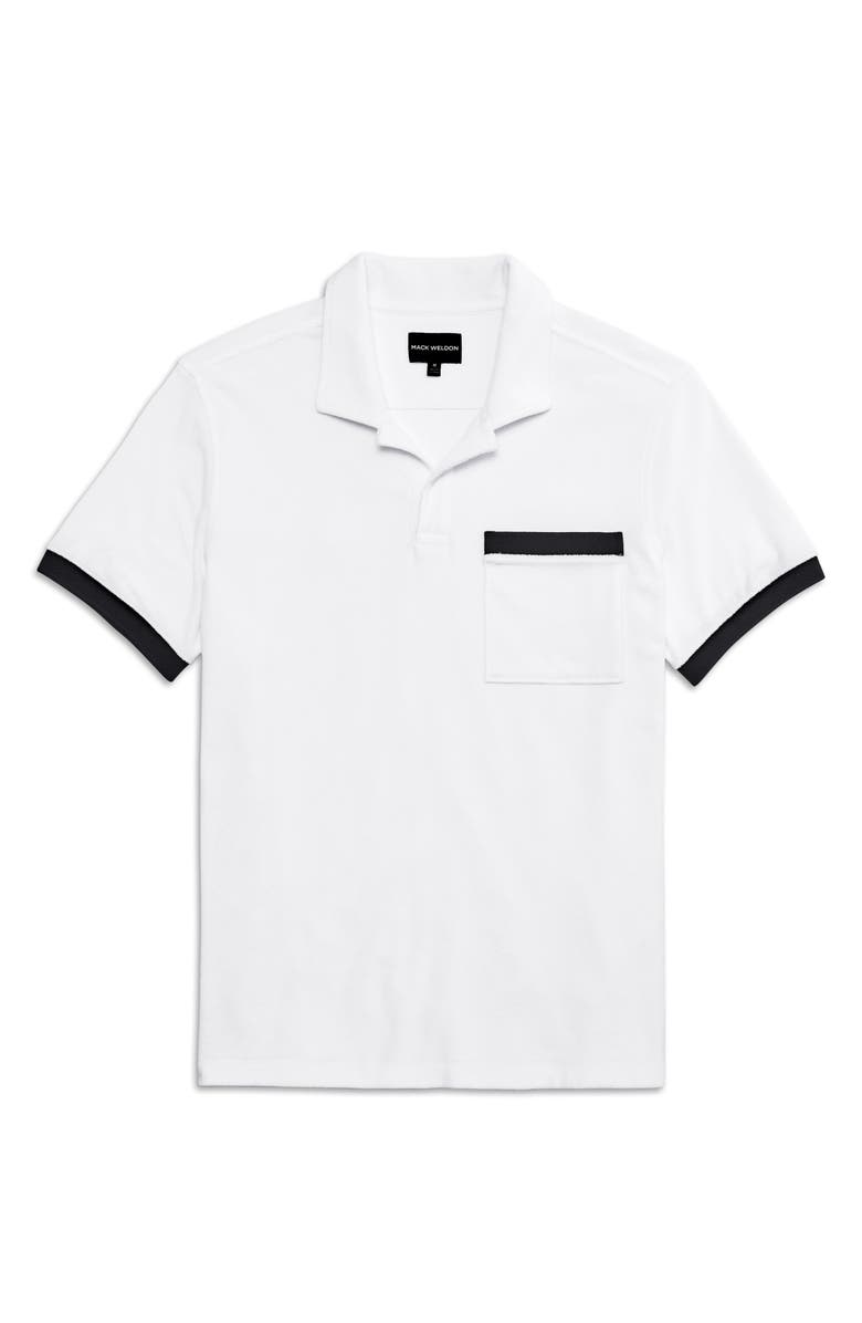 Mack Weldon Johnny Collar Terry Cloth Pocket Polo, Main, color, Bright White
