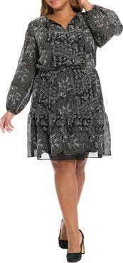 London Times Floral Embroidered Long Sleeve Dress