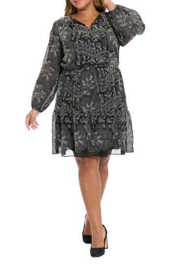 London Times Floral Embroidered Long Sleeve Dress In Multi