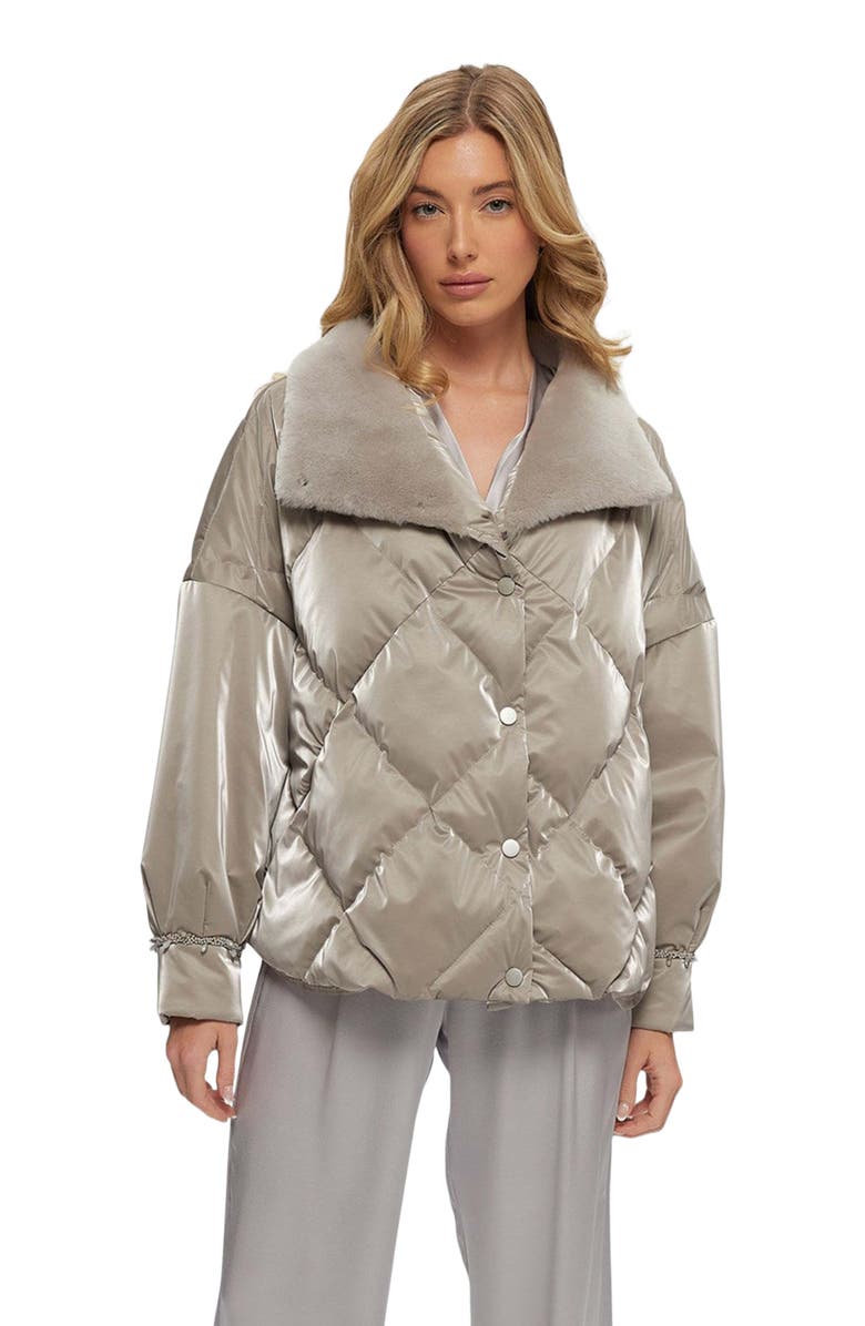 GORSKI Quilted Jacket With Genuine Shearling, Main, color, Greige