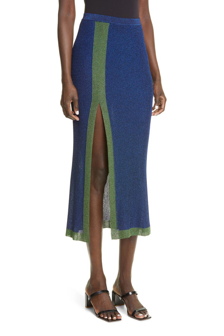 Side Slit Metallic Rib Skirt, Alternate, color, BEIGE BLACK