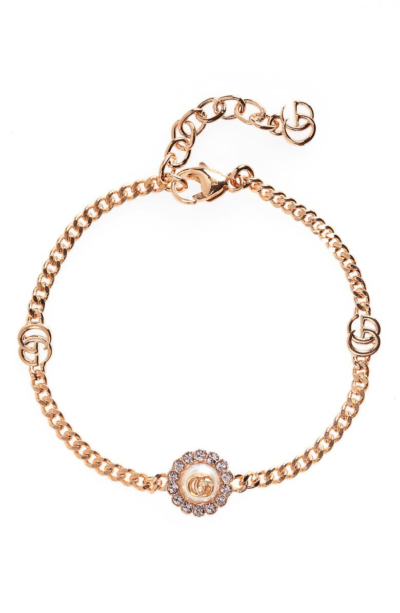 Gucci Double-G Crystal Flower Bracelet, Main, color,