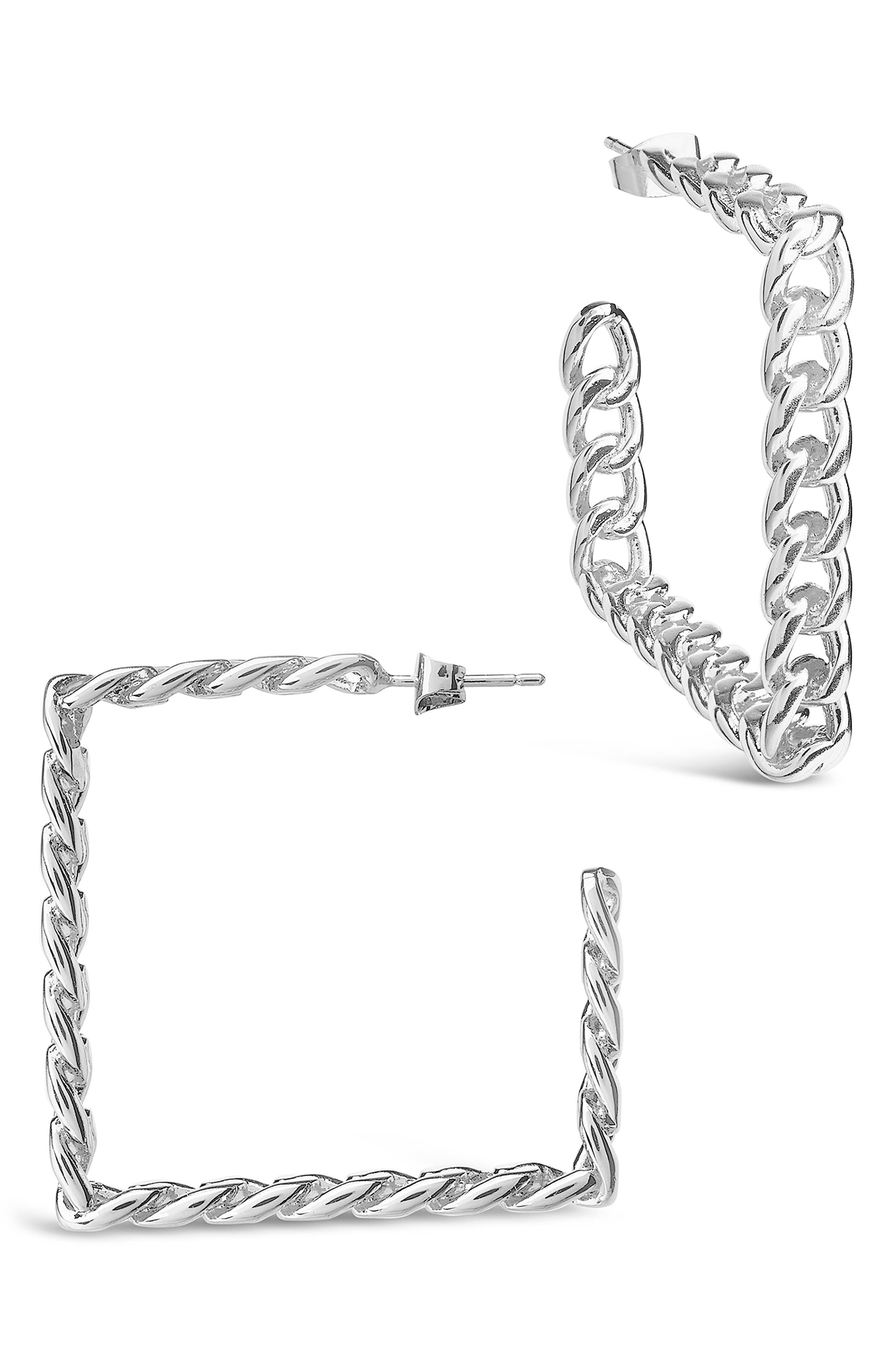 Sterling Forever Square Chain Link Hoop Earrings