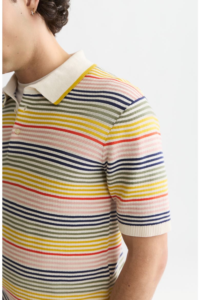 Tonal Stripe Cotton Polo Sweater, Alternate, color, YELLOW MULTI STRIPE