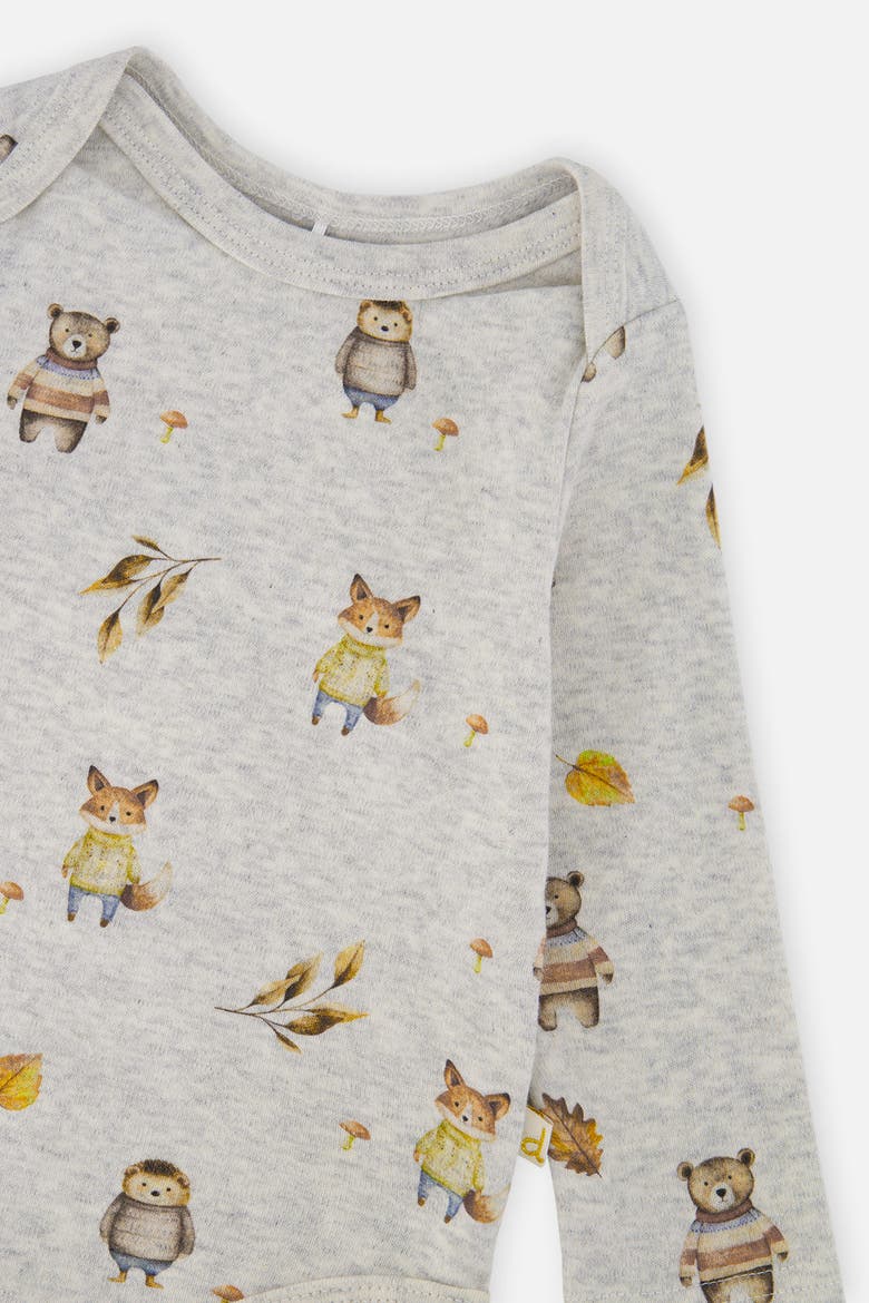 Organic Cotton Woodland Animal Snap Envelope Neck Romper, Alternate, color, Beige Animal Print