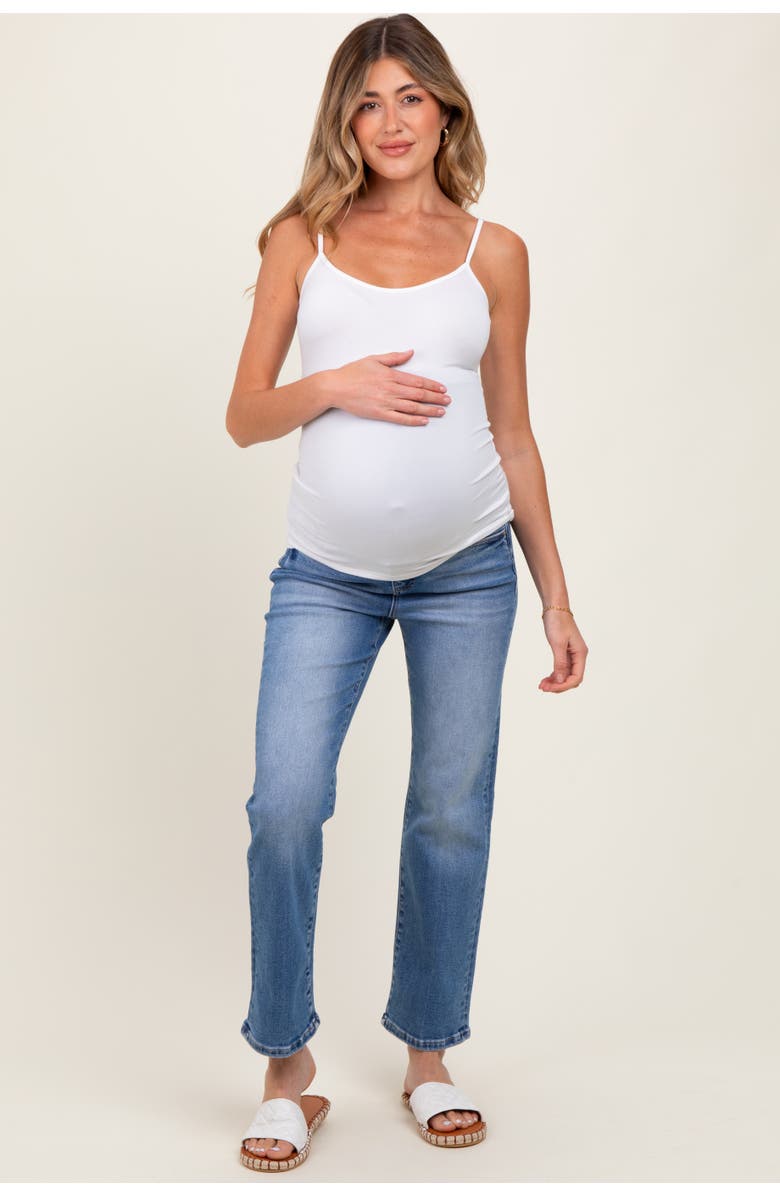PinkBlush Cropped Straight Leg Maternity Jeans, Main, color, Blue