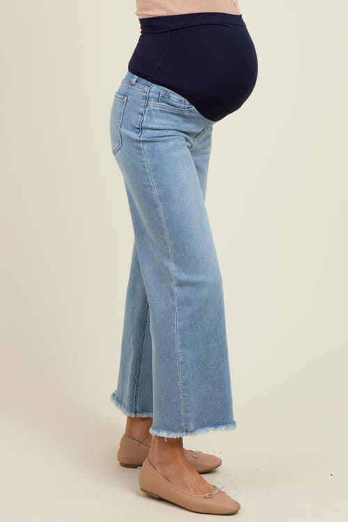 Pinkblush Fringe Hem Ankle Wide Leg Maternity Jeans In Blue