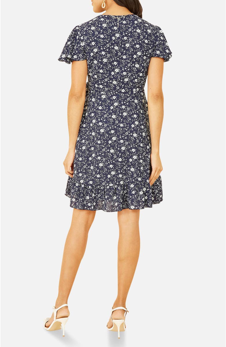 Yumi Ditsy Floral Wrap Frill Dress, Alternate, color, Navy