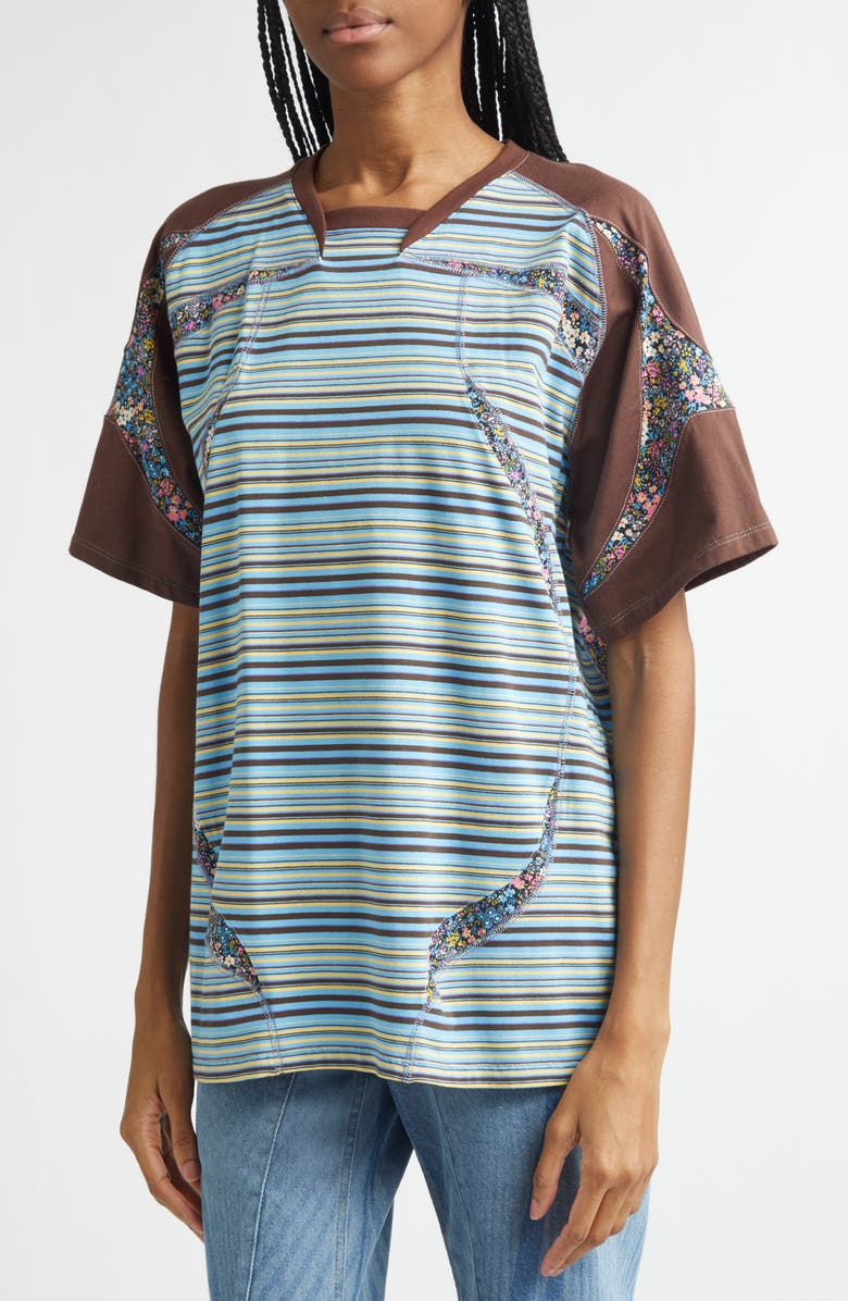 Paolina Russo Sport Jersey T-Shirt, Alternate, color, Blue And Brown Stripes