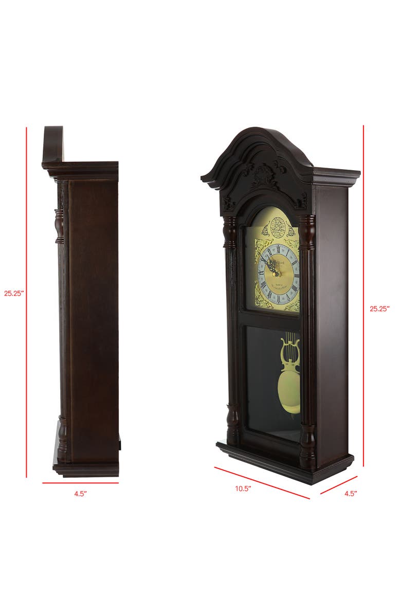 Bedford Clock Collection 25.5in Antique Chiming Wall Clock with Roman Numerals, Alternate, color, Cherry Oak