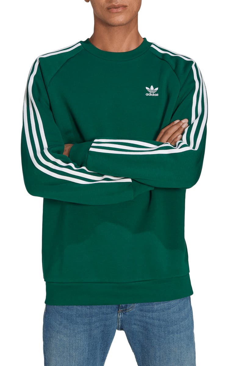adidas Originals 3-Stripes Crewneck Raglan Cotton Sweatshirt, Main, color,