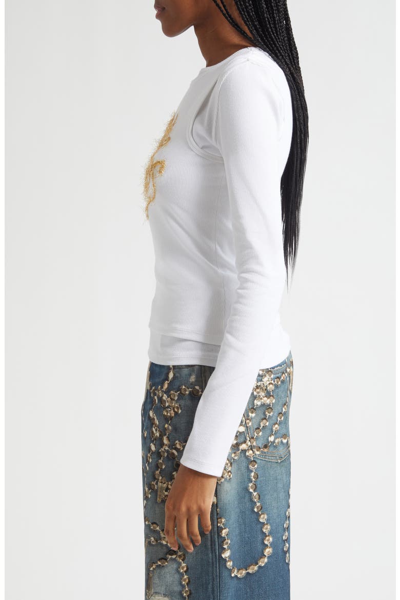 Elga Tinsel Logo Rib Long Sleeve Layered T-Shirt, Alternate, color, OPTIC WHITE