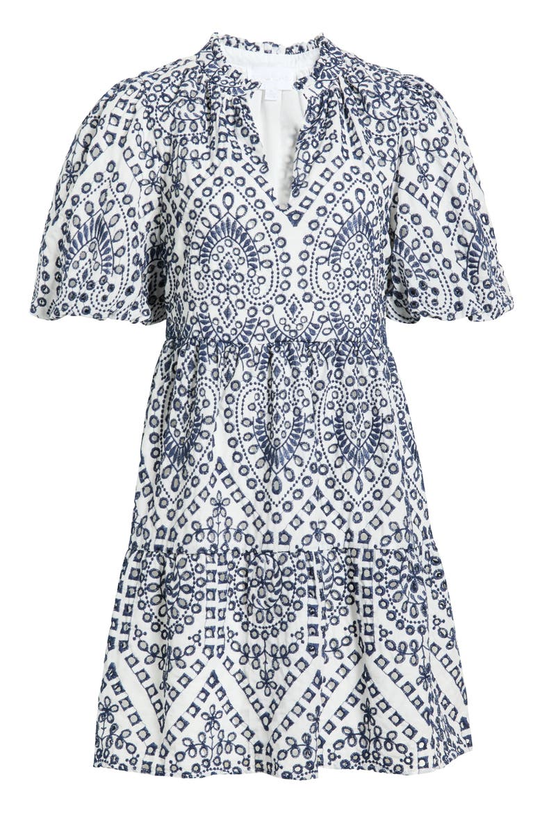 At Sea Jacey Eyelet Babydoll Dress, Alternate, color, WHITE-BLUE