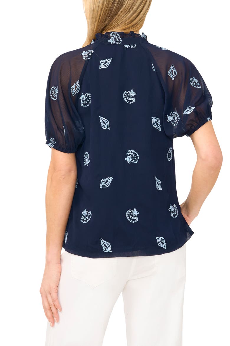 Embroidered Ruffle Puff Sleeve Top, Alternate, color, CLASSIC NAVY