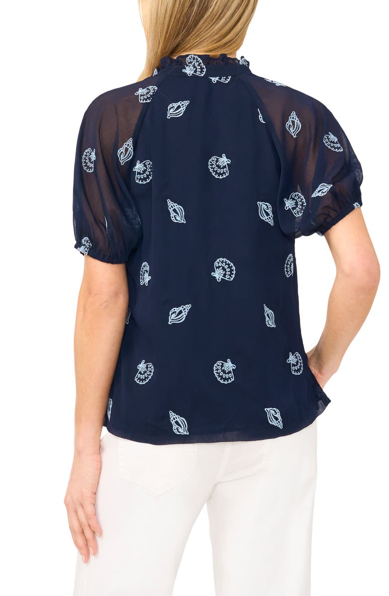 CeCe Embroidered Ruffle Puff Sleeve Top, Alternate, color, Classic Navy